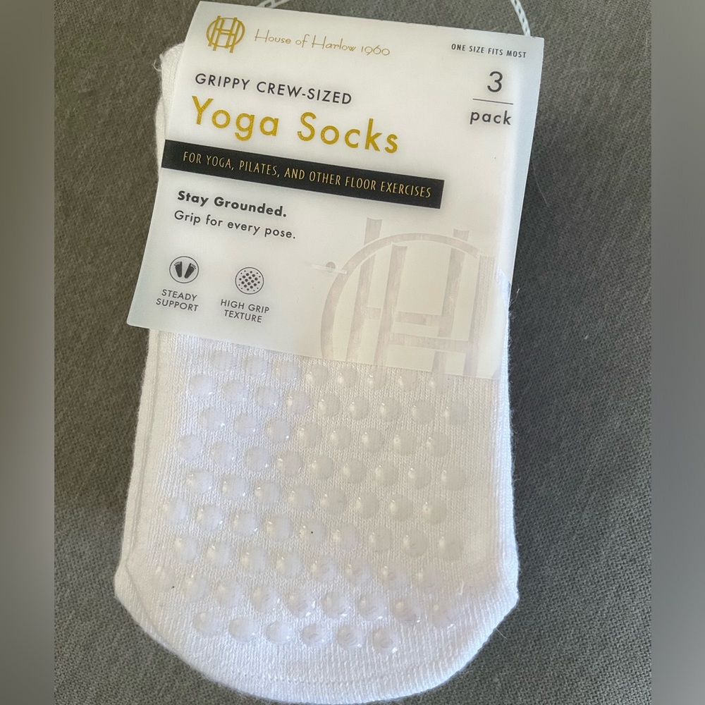 3 pack House Of Harlow Socks Yoga Pilates Barre Grippy Varsity Crew Socks